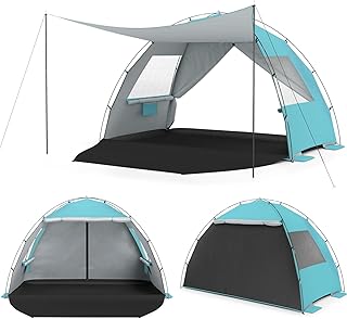 COSTWAY Pop up Beach Tent with Canopy, UPF50+ Lightweight Portable Sun S...