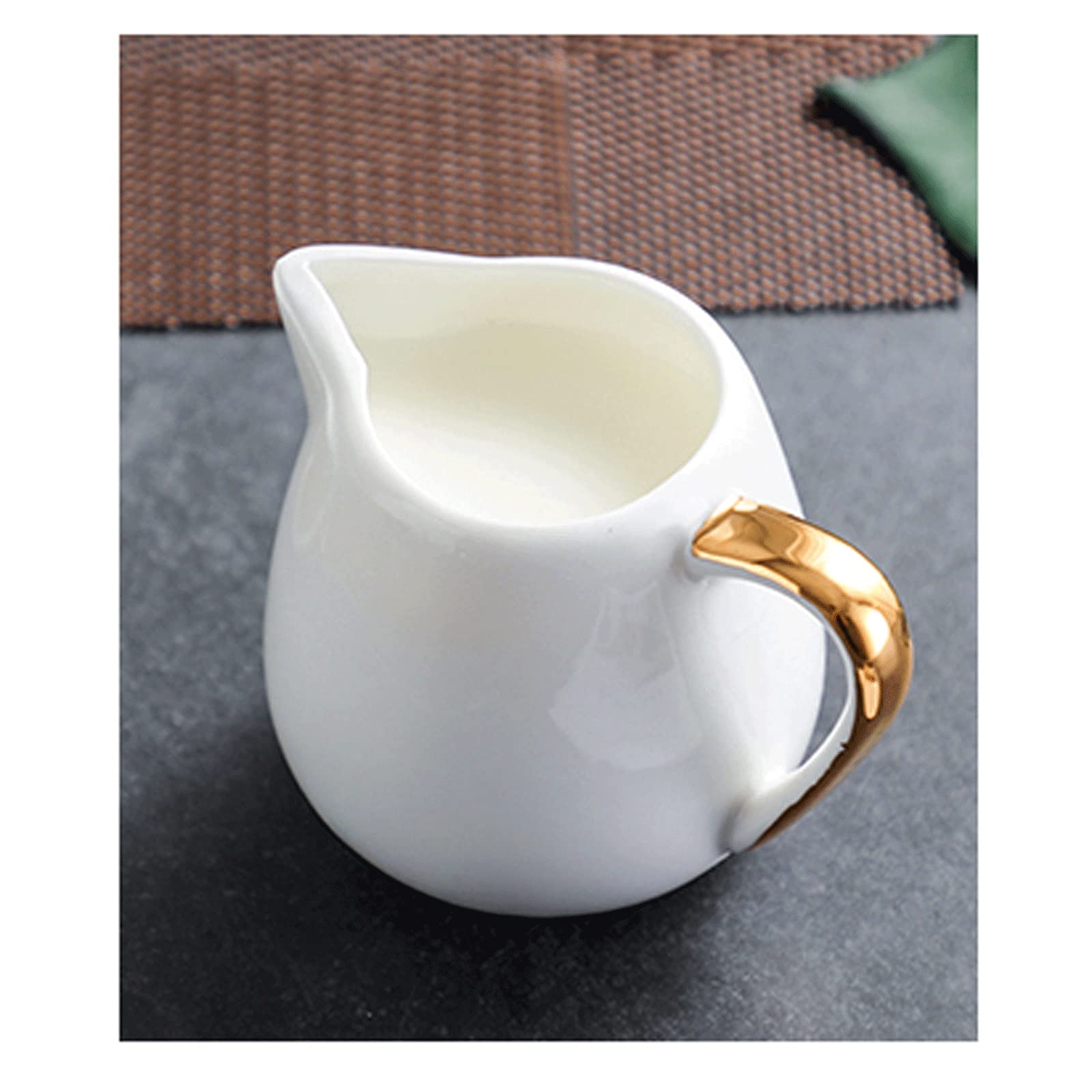 caihuashopping Lattiera Barca da sugo Bianca con Bordi Dipinti d'oro, Artigianato ceramico, Vaso di Crema con la Bocca a Forma di V, caffettiera Lanciatore Brocche Creamer (Size : Large)