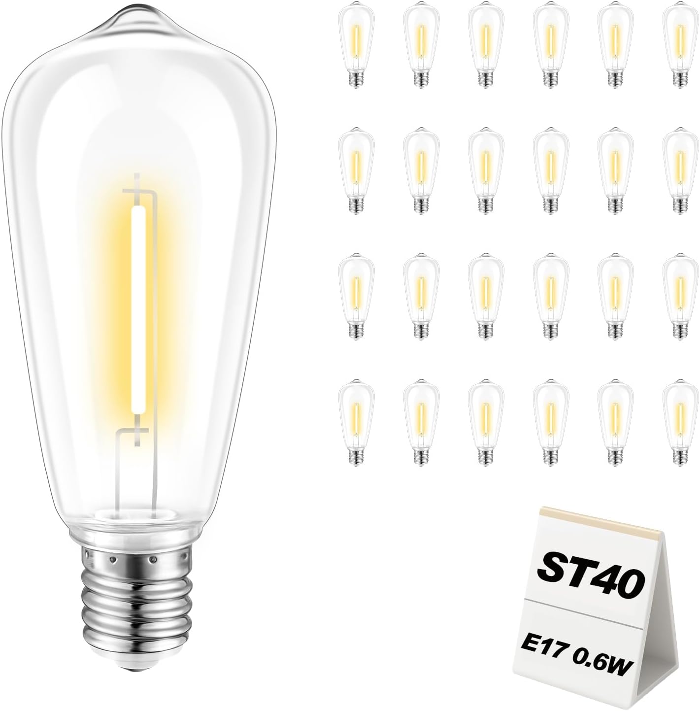 10 Pack ST40 LED Replacement Light Bulbs Shatterproof Dimmable for Outdoor String Lights E17 Base 2700K Warm White Ideal for Balcony Repair and Small Projects