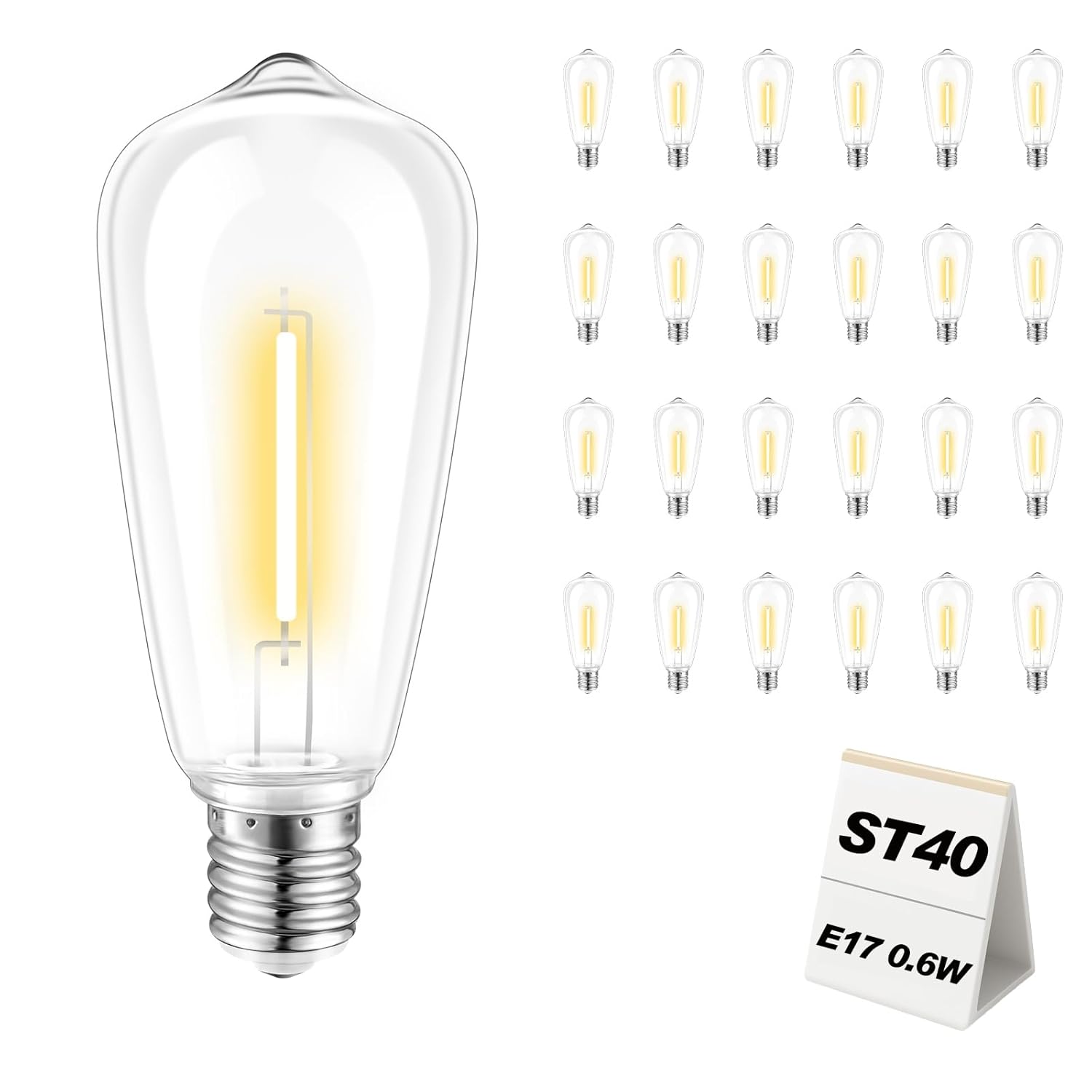 25 Pack ST40 LED Replacement Light Bulbs Shatterproof Dimmable for Outdoor String Lights E17 Base 2700K Warm White