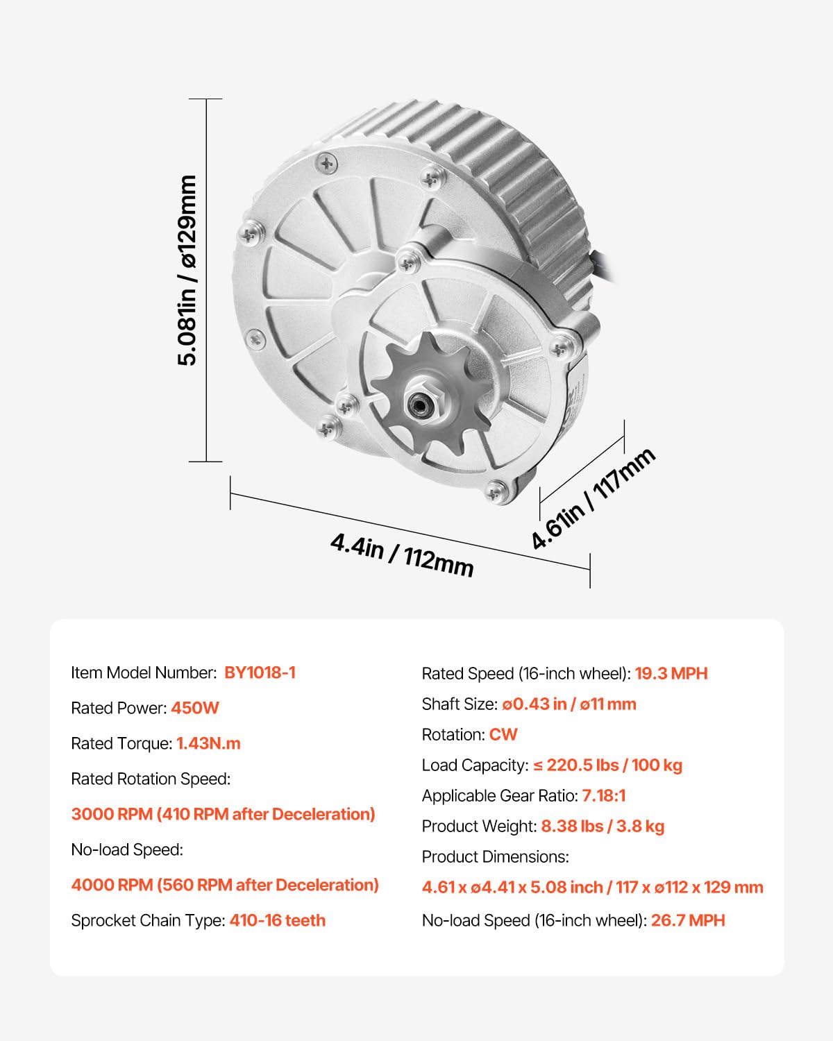 VEVOR Kit Motore Elettrico CC con Spazzole 450 W Motore Elettrico, 36 V 3000 Giri/min con Regolatore di Velocità Aggiornato e Kit Acceleratore a Pollice per Go Kart, Bici Elettrica, Moto, Scooter