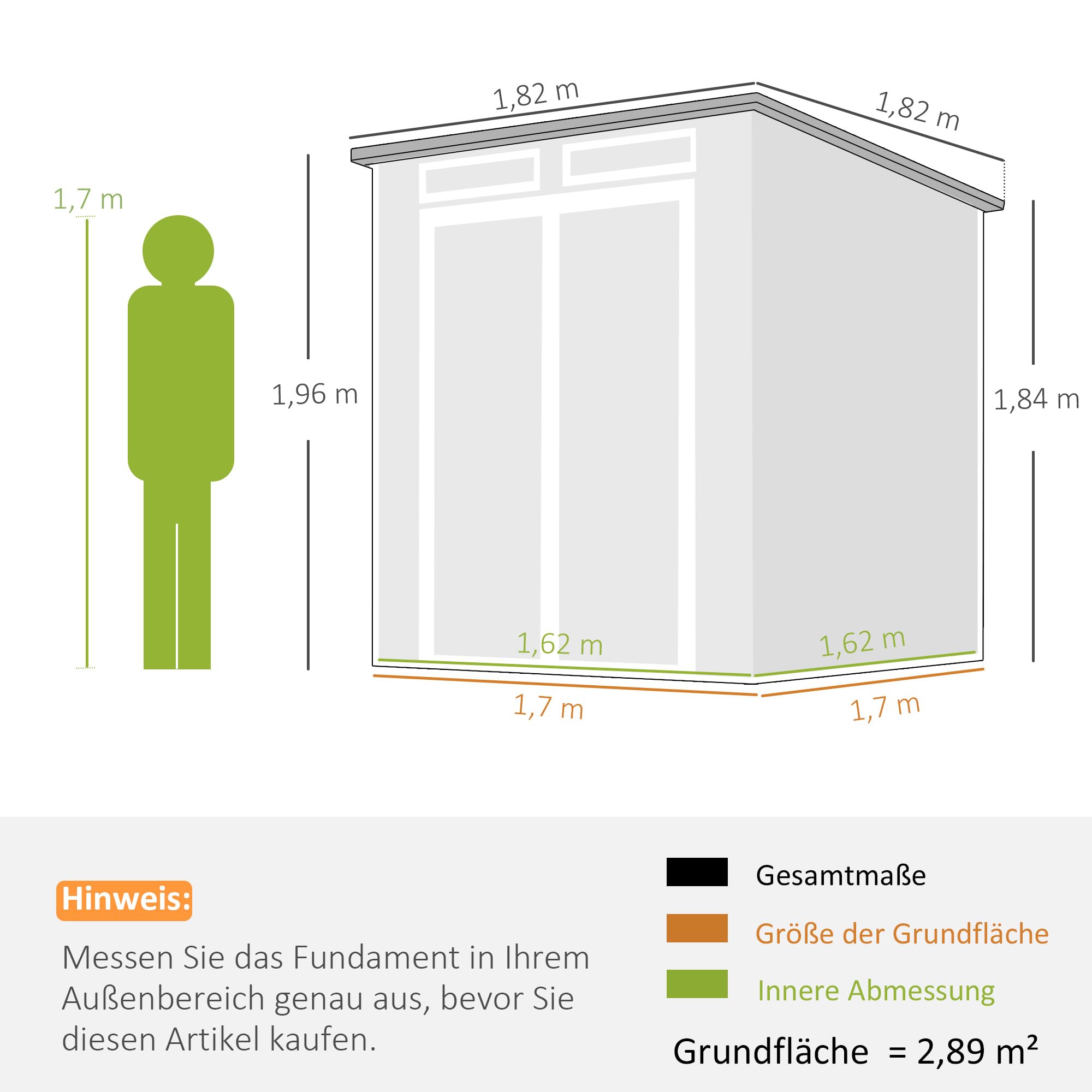 Outsunny Gerätehaus 2,89 m², Geräteschuppen mit Holzoptik 3 Fenster, 182 x 182 x 196 cm Kunststoff Gartenschuppen mit Doppeltür Belüftung Boden Schloss Handschuhe, Gartenhaus für Werkzeuge Fahrrad