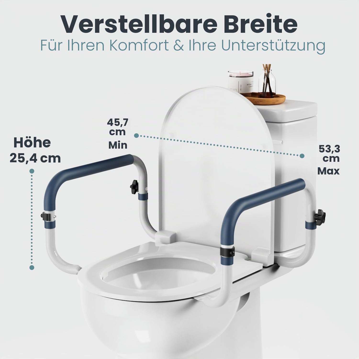 PELEGON WC-Sicherheitsschienen (113,4 kg) – Verstellbare Sicherheitsschienen, Toilettenstange für Senioren, WC-Sitz mit Griffen