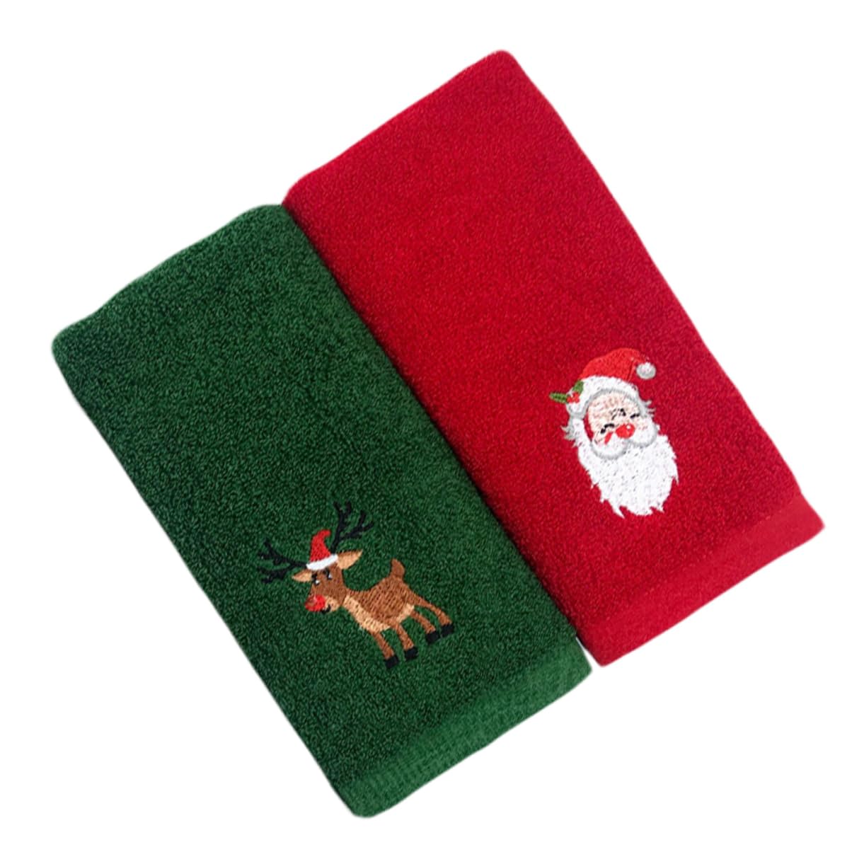 COLLBATH 2 Piezas Toalla Navideña Papa Noel Toalla con Motivos Navideños Toalla De Algodon Elementos Navideños Paño De Navidad Paño De Cocina De Navidad Toalla De Baño Navideña Rojo Algodón