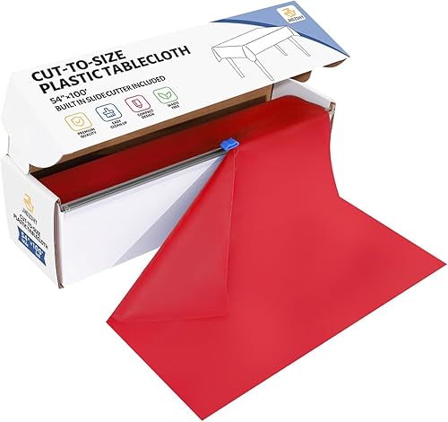 JHDZDHY Mantel desechable de plástico de 54 pulgadas x 100 pies, con cortador deslizante para mesas de todo tipo y forma, picnic, fiesta, banquete,