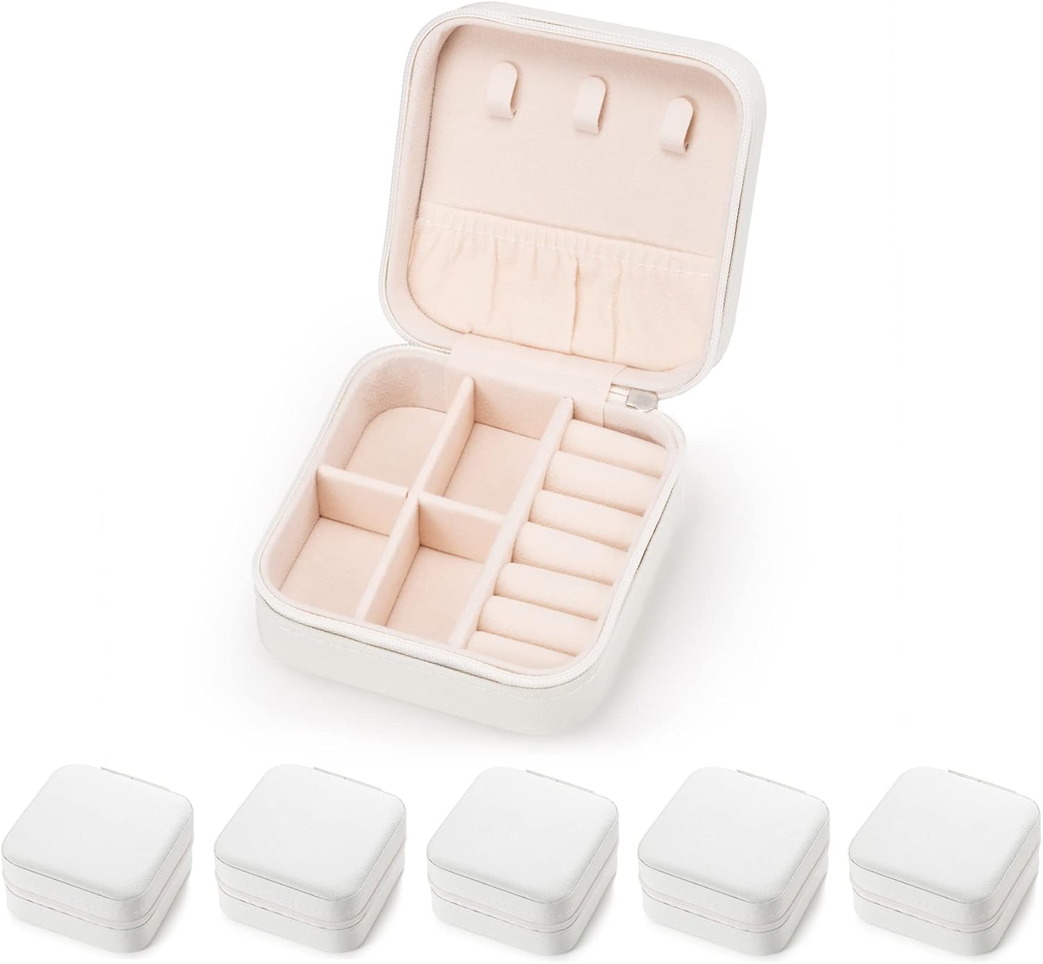 5pack/PU Leather Travel Jewelry Case, Mini Jewelry Box, Small Jewelry Organizer Portable Display Jewelry Storage Case for Rings Earrings Necklace, for Girls Women (White)
