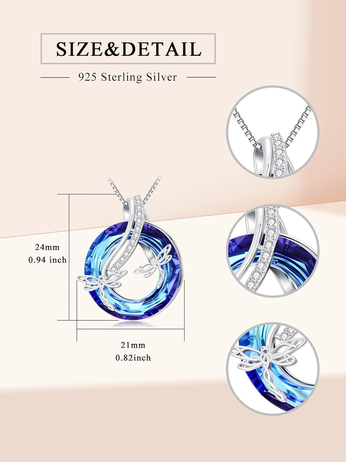 WINNICACA Butterfly/Dragonfly/Bee Necklace for Women 925 Sterling Silver Blue Crystal Honeybee Pendant Cute Animal Flower Jewelry Birthday Gift for Her Wife - Image 3