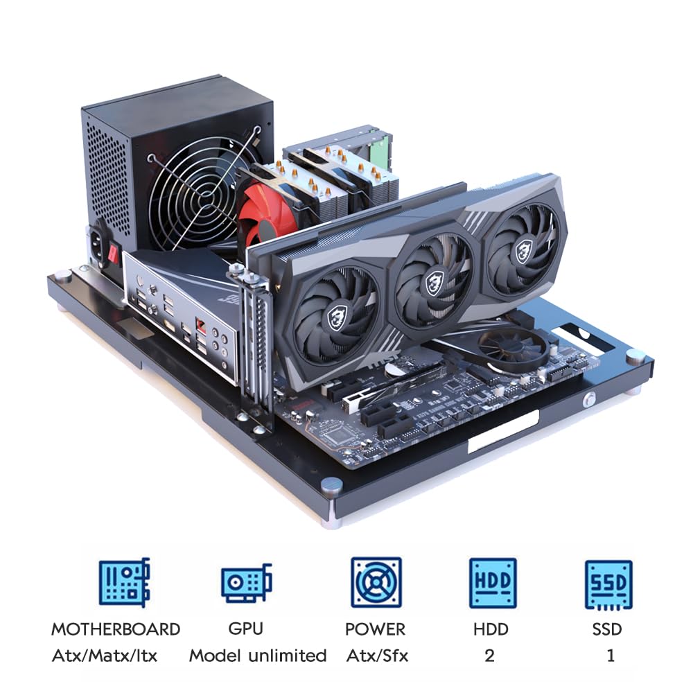 Funda para computadora de bricolaje, marco de PC, carcasa abierta para placas base ATX/M-ATX, diseño de disipación de calor corporal (carcasa única (no apilable))