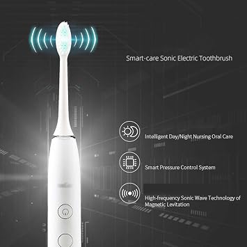 Sonic Electric Toothbrush,90-Day Life, 37,200 Vibrations/Minute, 5 Modes, 2-Minute Timer, 4 Replaceable Brush Heads, White/Black/Blue/Pink (White)
