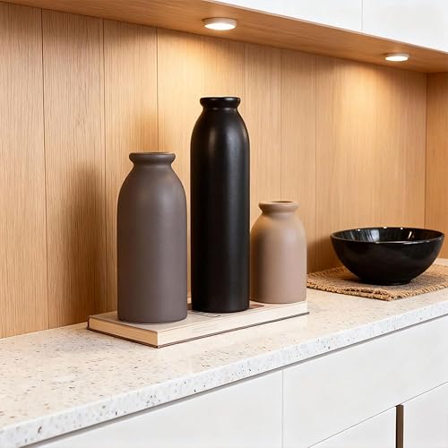 Miniatura 5 de Juego de 3 jarrones de cerámica mate, estilo rústico moderno, jarrones decorativos para mesa de comedor, estante, dormitorio, sala de estar, cocina,