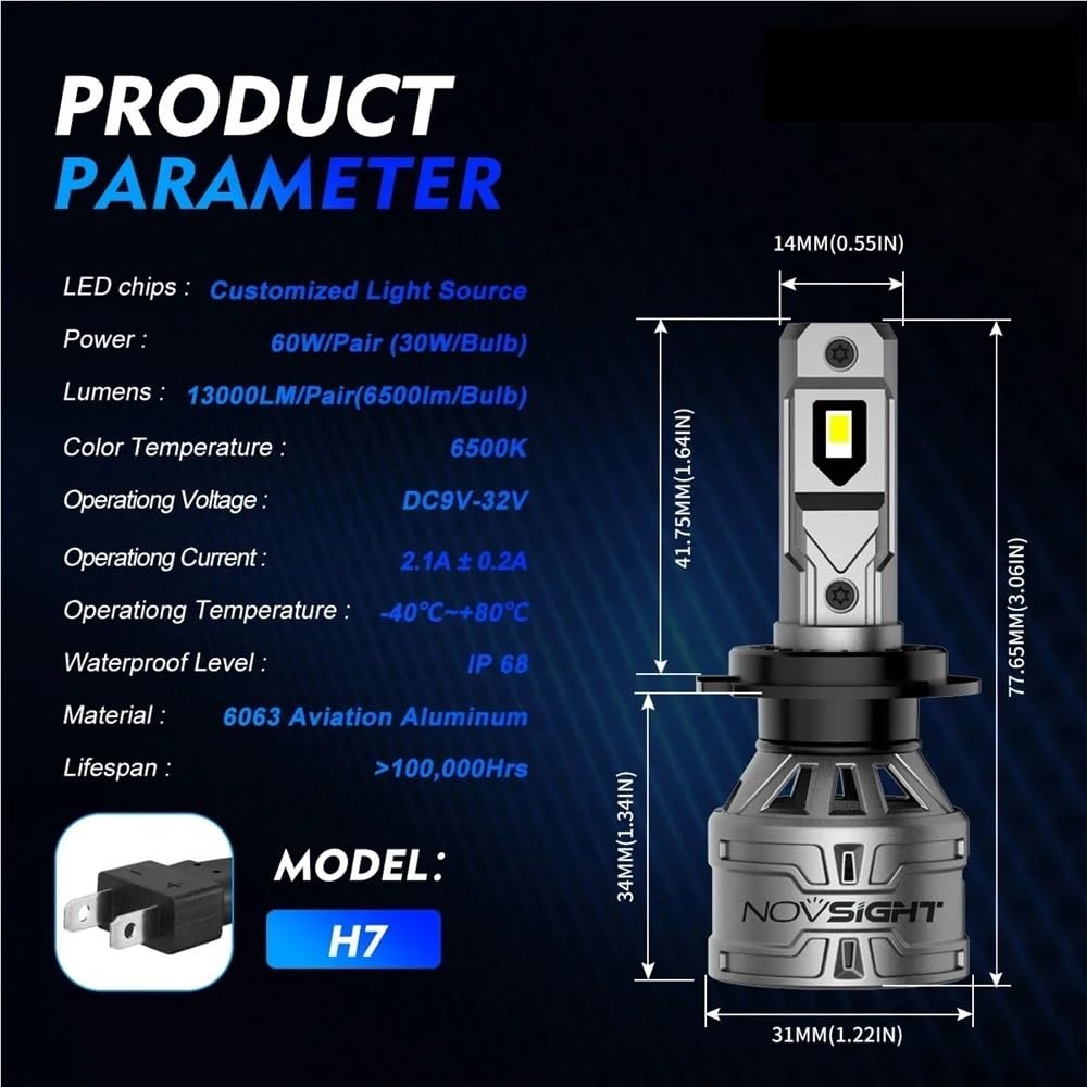 Żarówki samochodowe H7 LED H4 H11 H8 H9 9005 HB3 9006 HB4 H1 H3 Żarówki samochodowe do reflektorów 60 W 13000 LM 6500 K LED do reflektorów(H7)