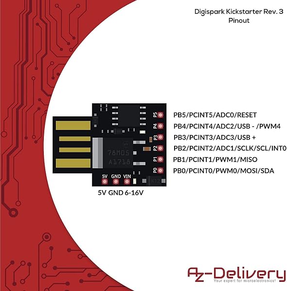 AZDelivery 25 x Placa de Desarrollo Digispark Rev.3 Kickstarter ATTiny85 con USB Compatible con Arduino con E-Book Incluido! - 5