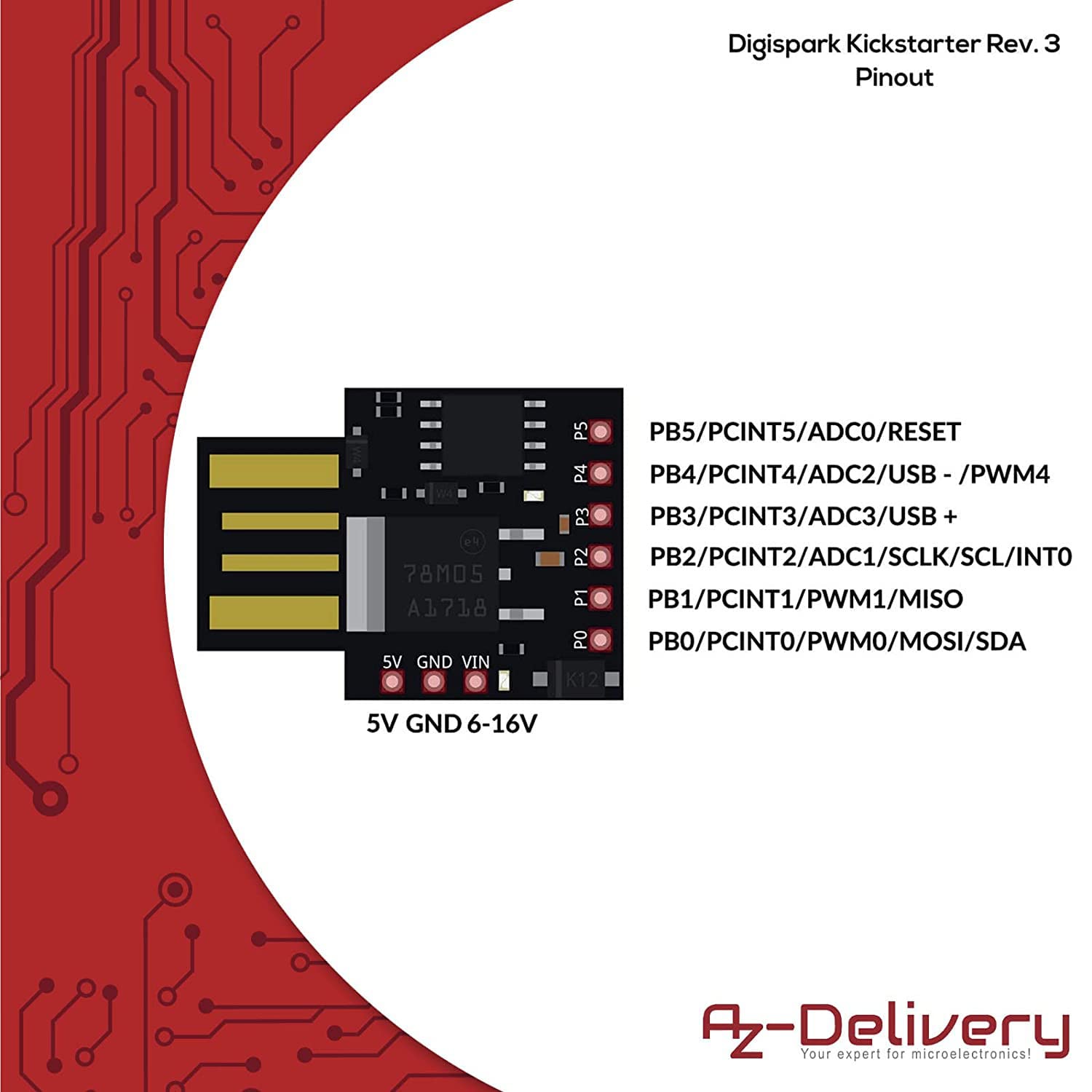 AZDelivery 5 x Digispark Rev. 3 Kick Starter Development Board con USB compatibile con Arduino incluso un E-Book!
