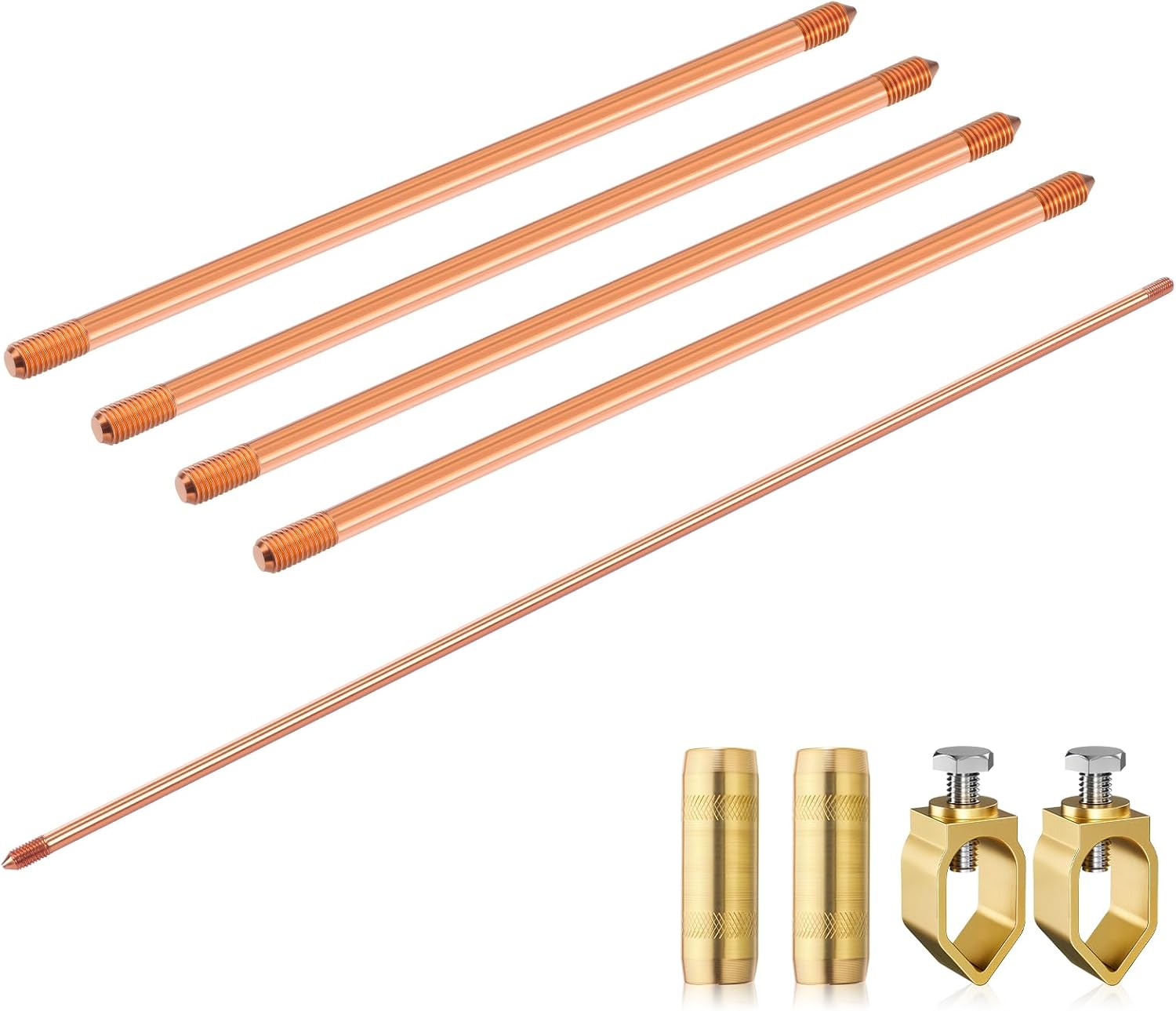 Zonon 2 Pcs 8 ft Ground Rod Kit - 5/8 Inch Plated Clad Copper Grounding Rod with Clamps for Electric Fences, Satellite Dishes, Generator Grounding Earthing