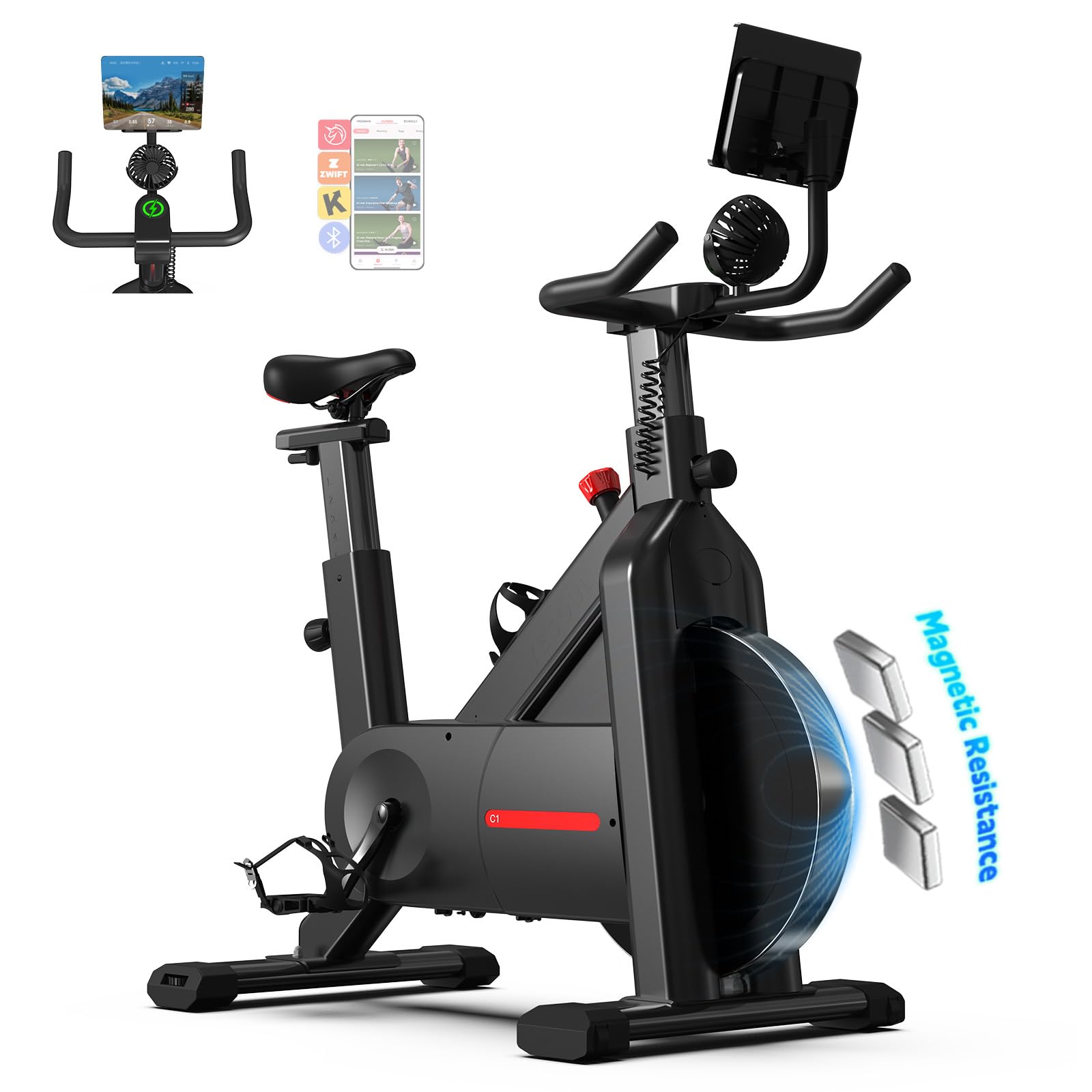 Bluearth Self-Powered Heimtrainer Fahrrad, leise Magnetischem Widerstand,max. 150KG, verstellbarer Widerstand & Smart-App mit Immersivem Erlebnis, Magnetisch-Schwarz Sport & Freizeit