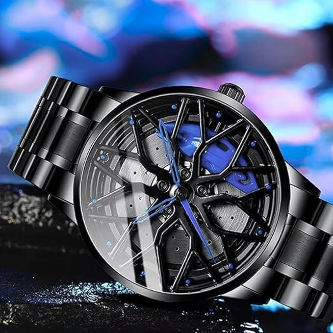 Image of Men's Sport Quartz Watch Car Wheel Multicolour Dial Wheel Dial 360 Rotating Casual Fashion Stainless Steel Alloy Mens &Boy's Luxury Metal Gift Creative Watch