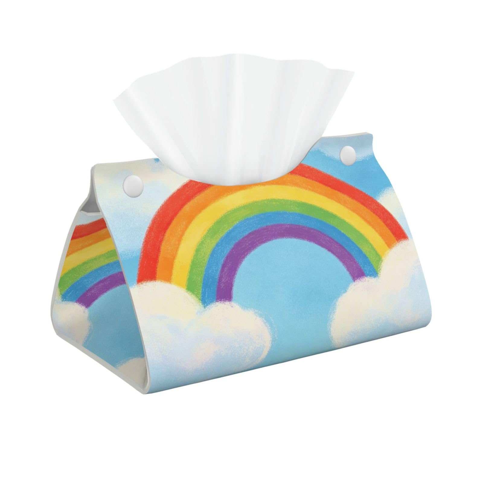 Rainbow Color Art Long Leather Tissue Box Cover-Waterproof PU Leather Tissue Holder for Bathroom, Decorative Rectangular Tissue Case