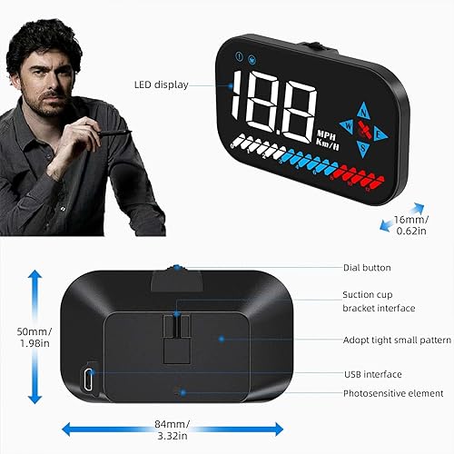 Miniatura 5 de ACECAR - Velocímetro GPS, pantalla universal con GPS para automóvil, velocímetro HUD con interfaz USB, velocidad, dirección de conducción,