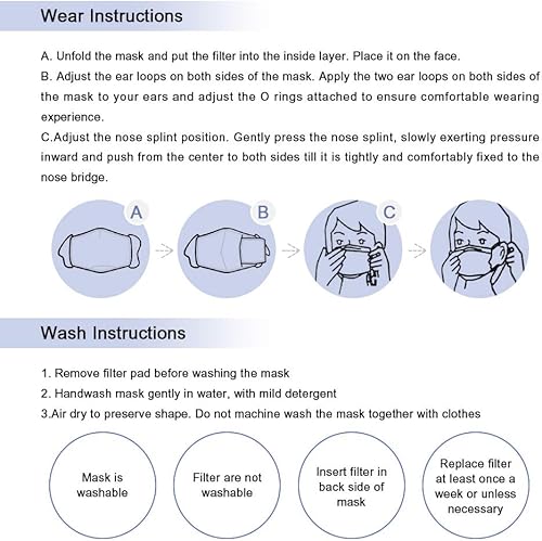 Miniatura 10 de Máscara antipolvo, mascarilla bucal de algodón PM2.5 lavable y reutilizable, Protección contra el germen de la gripe, Máscara de respirador para la