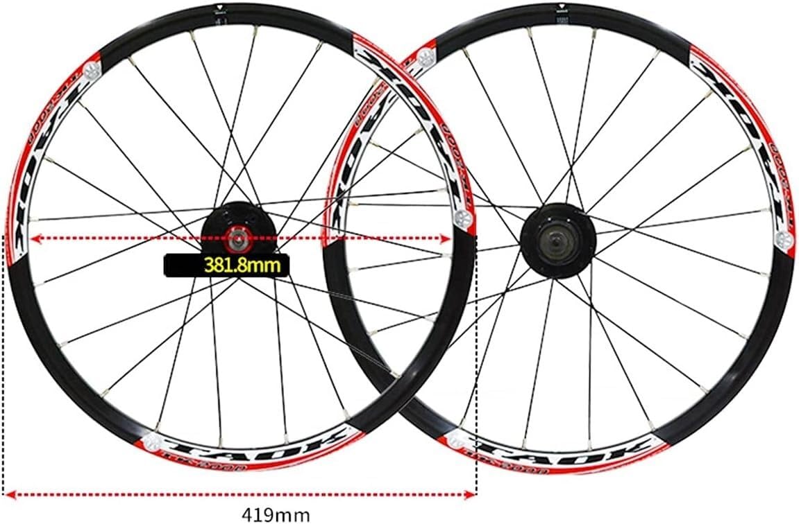 Ruedas de Ciclismo Juego de Ruedas de Bicicleta 20 Pulgadas 406 Juego de Ruedas Llanta de Bicicleta Plegable Freno de Disco Buje de liberación rápida (Color : White Red, Size : 406)