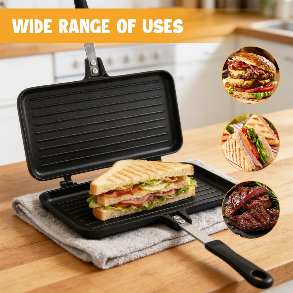 Sandwichmaker Camping Padella double face, antiaderente con manico, tostapane pieghevole per sandwich, per casa, cucina, colazione