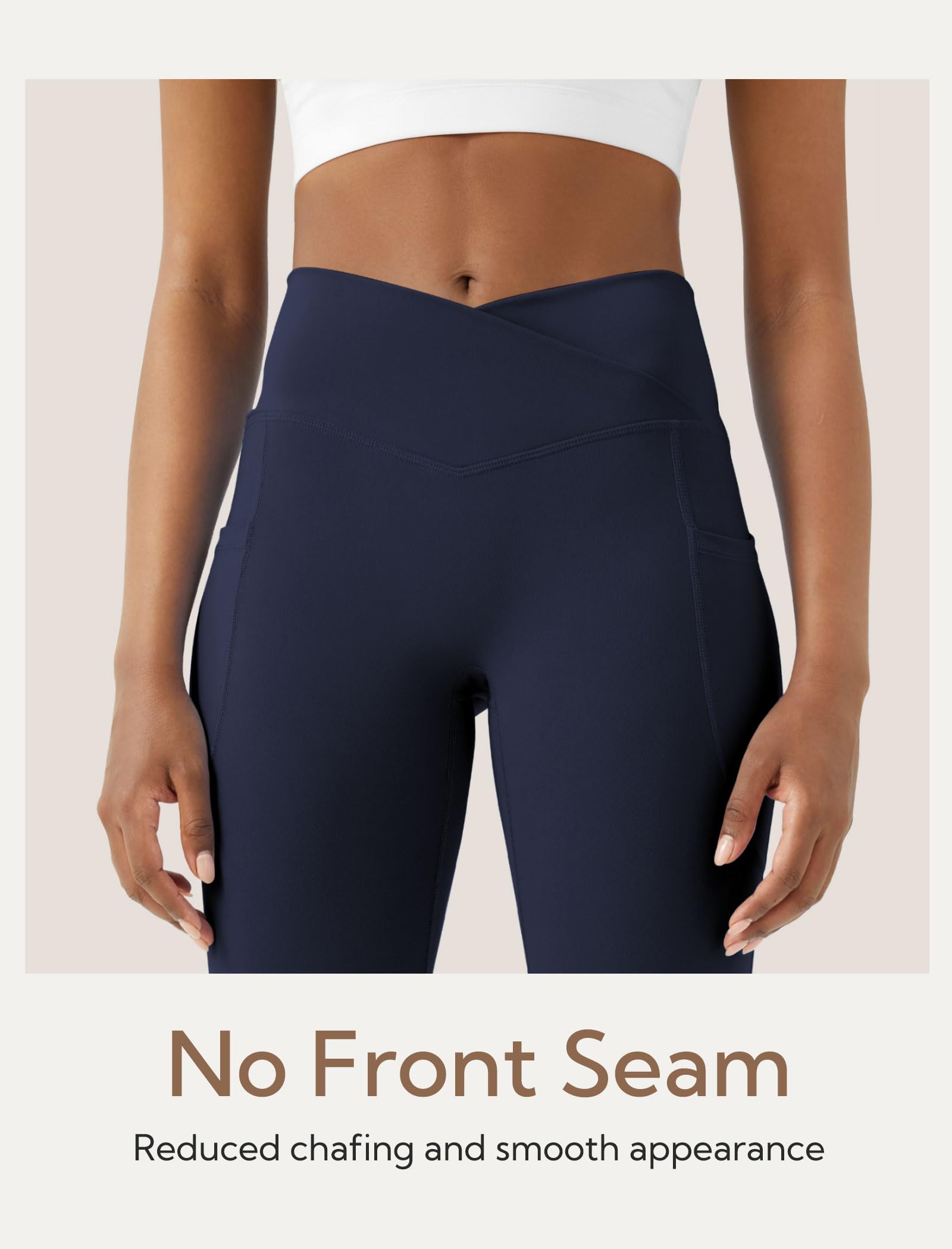 AB-Eleven Womens Flare Yoga Pants with Pockets Crossover Flared Leggings Bootcut Bell Bottom No Front Seam: Navy Medium