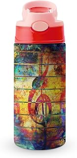 Botella de agua de 340.2 g con diseño de notas musicales coloridas, vaso de café, taza de agua de acero inoxidable, taza de viaje para mujeres y hombres