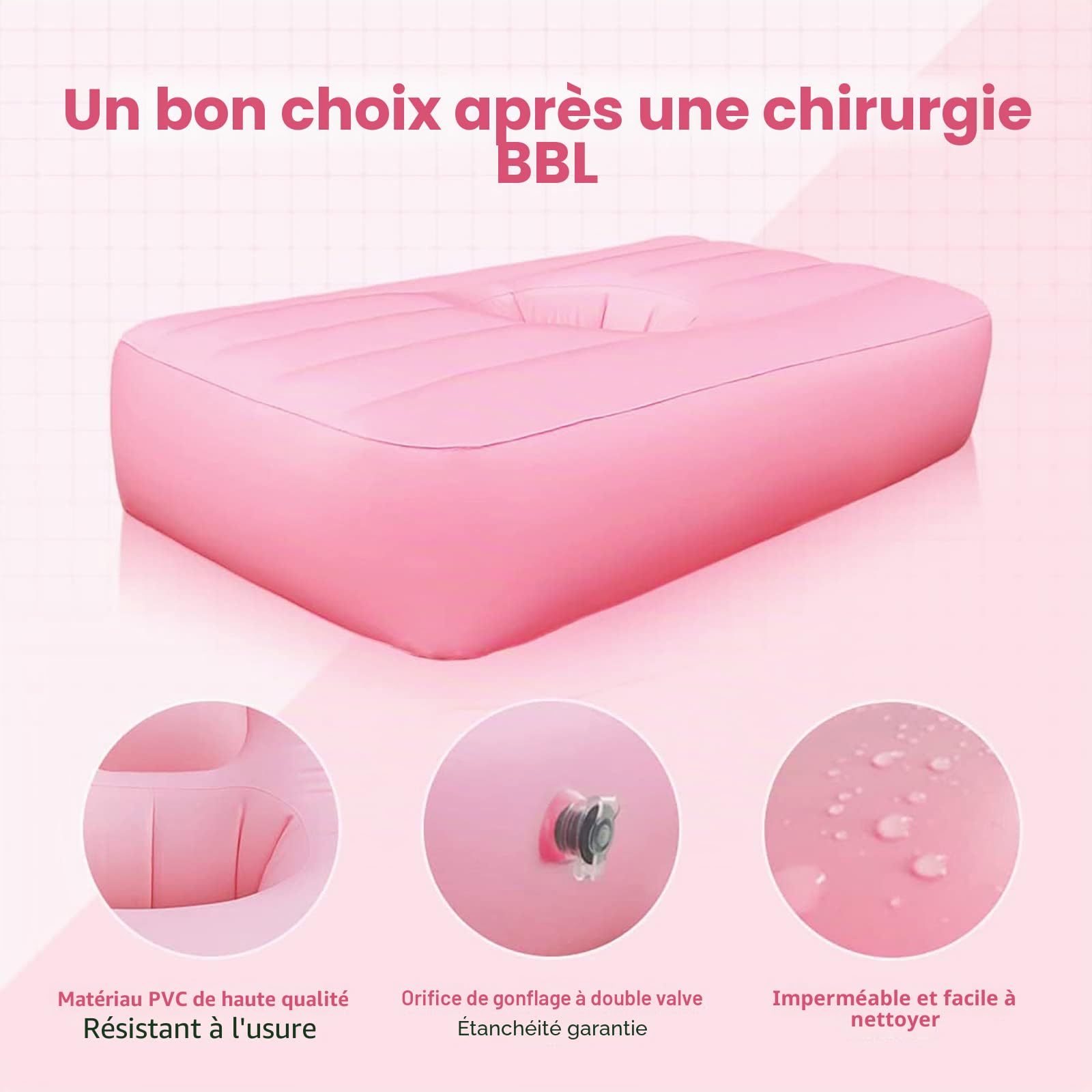 Matelas gonflable BBL après chirurgie, oreiller de lit BBL après chirurgie pour fesses, lit de récupération brésilien avec trou pour dormir après une chirurgie de récupération des fesses