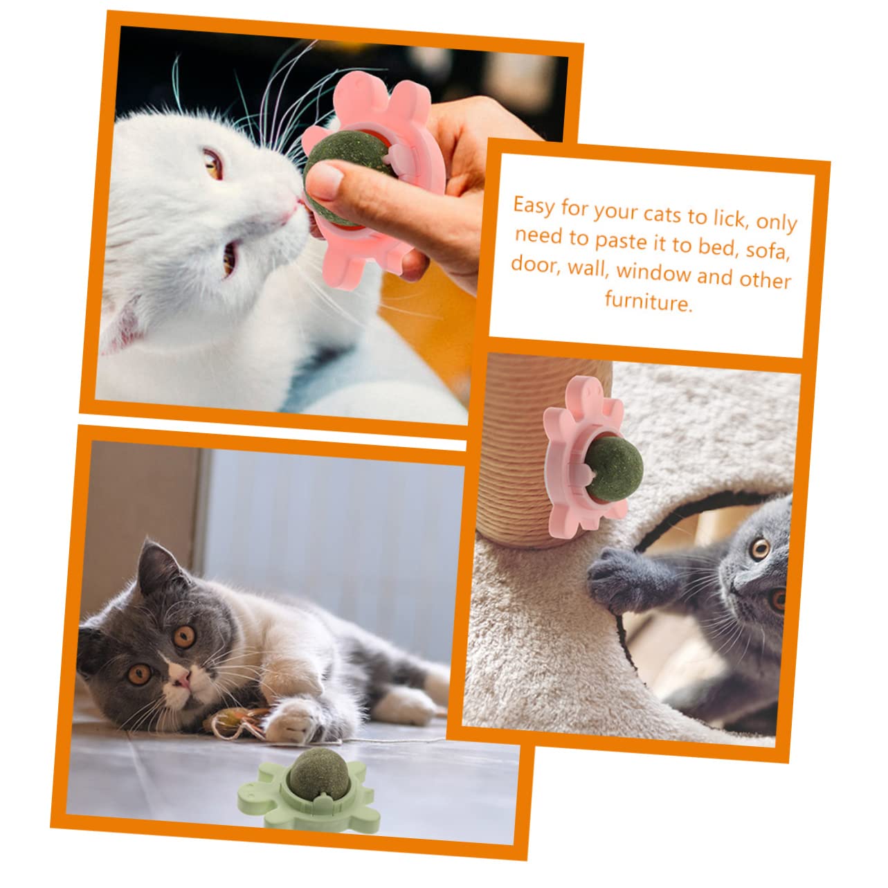 4pezzi Palline Di Catnip Interattive Per Gatti Giocattoli Rotanti Edibili Per Pulizia Dei Denti e Divertimento Colori e Stimola Attività e Benessere Fisico
