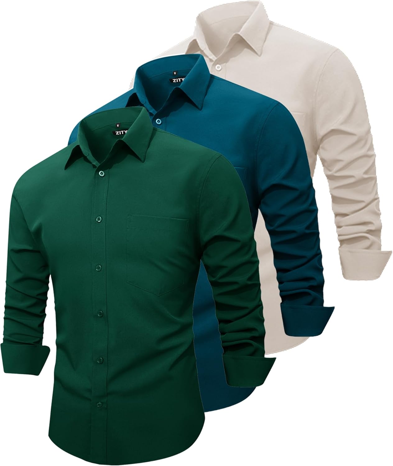 ZITY 3 Pack Mens Dress Shirts Solid Long Sleeve Business Casual Button Down Shirts