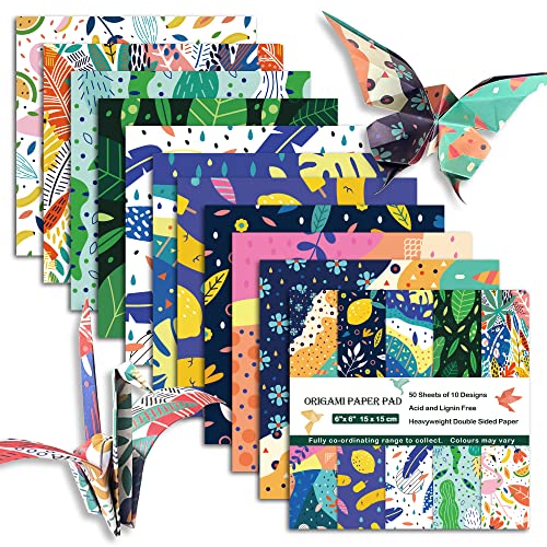 Origami Paper 6X6 Double Sided 50 Sheets 10 Colors Origami Kit Japanese Chiyo Square Craft Kits Easy Fold Arts Crafts Diy Handwork Beginner Mild Fresh #TOP6