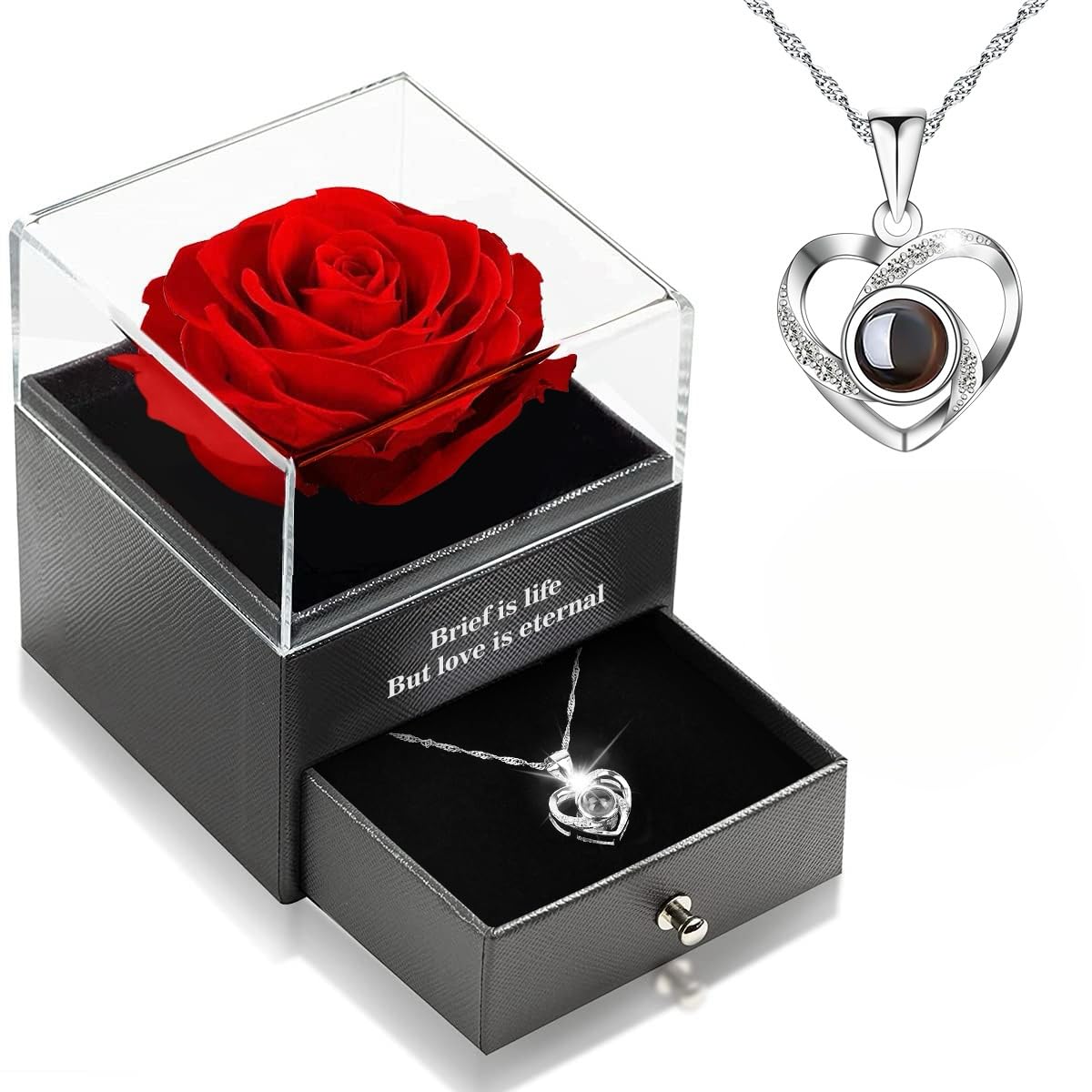 GPNNP Valentinstag Romantisch Geschenk für Sie Fraue,925 Silber mit Halskette Rot Rose Kunstblumen,Valentinstagsgeschenk für Frauen Sie Mama an Weihnachten Geburtstage