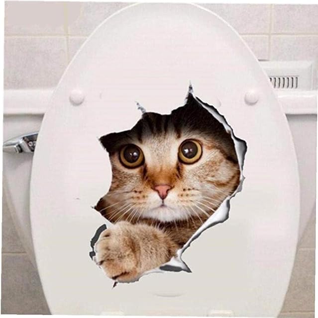 Onsinic Toilet Stickers Waterproof Wall Art Decal Cartoon Cat Mural Removable Home Bathroom Decor