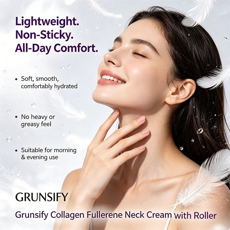 Image of Grunsify Collagen Fullerene Neck Cream With Roller, Magic Collagen Fullerene Neck Cream, Firming & Tightening With Collagen Peptides, Retinol & Hyaluronic Acid, Reduces Wrinkles & Double Chin