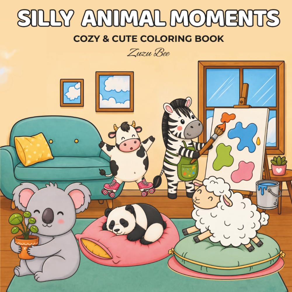 Silly Animal Moments: Cute and Cozy Coloring Book for Adults & Teens | Bold and Easy Animal Adventures for Stress Relief and Relaxation