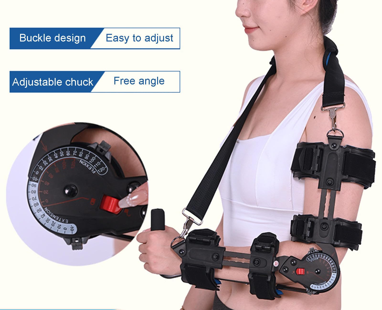 Codera con Bisagras con Portabrocas Ajustable, Soporte Fijo Para Articulación de Codo Para Recuperación de Lesiones en El Brazo, Cabestrillo de Soporte Para Codo en Antebrazo Fractura,left