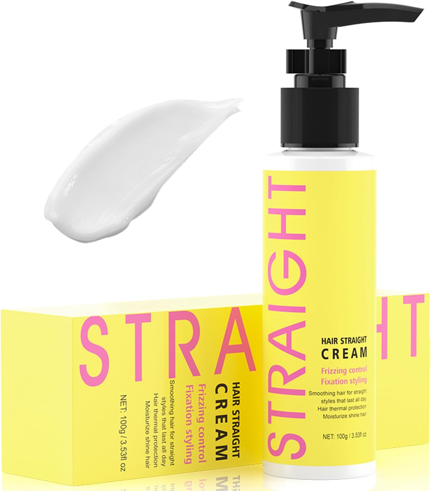 Hair Straightener Cream,Keratin Hair Treatment Straightening,Smooths Frizz, Curly Hair Becomes Straight in 5mins,Used With Hair Straightener,3.38Oz(100g), White
