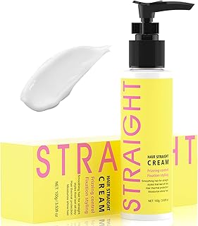 gowwim Hair Straightener Cream, 72h Long-Lasting Frizz Control Heat Protection up to 230°c (450℉) Plant Extracts Nourishing Smoothing Straightening Cream for Frizzy & Curly Hair 100g/3.53 Fl Oz
