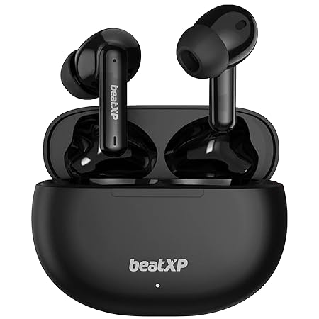beatXP Tune XPods Bluetooth True Wireless Ear Buds with 50H Playtime, Quad Mic ENC Tech, Low Latency, Type C Earphone with 10mm Drivers, IPX5 Water Resistance, BT 5.3, Touch Control (Black)