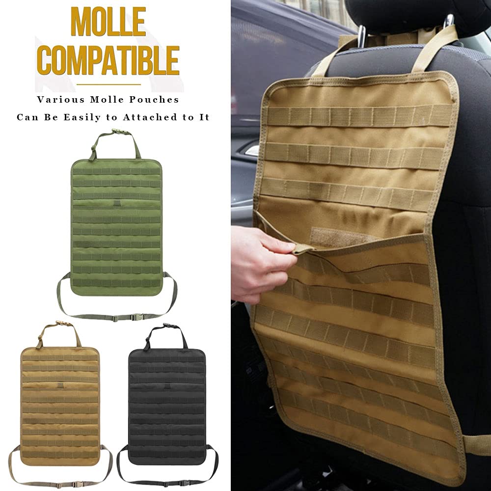 Organizador táctico para respaldo de asiento de coche y camión, organizador de panel de vehículo táctico mejorado con 5 bolsas Molle desmontables, universal se adapta a la mayoría de vehículos (negro)