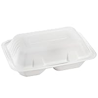 Vista 5 de Elsjoy Paquete de 90 recipientes de 9 x 6 pulgadas contenedores de alimentos compostables con bisagras de 2 compartimentos cajas desechables
