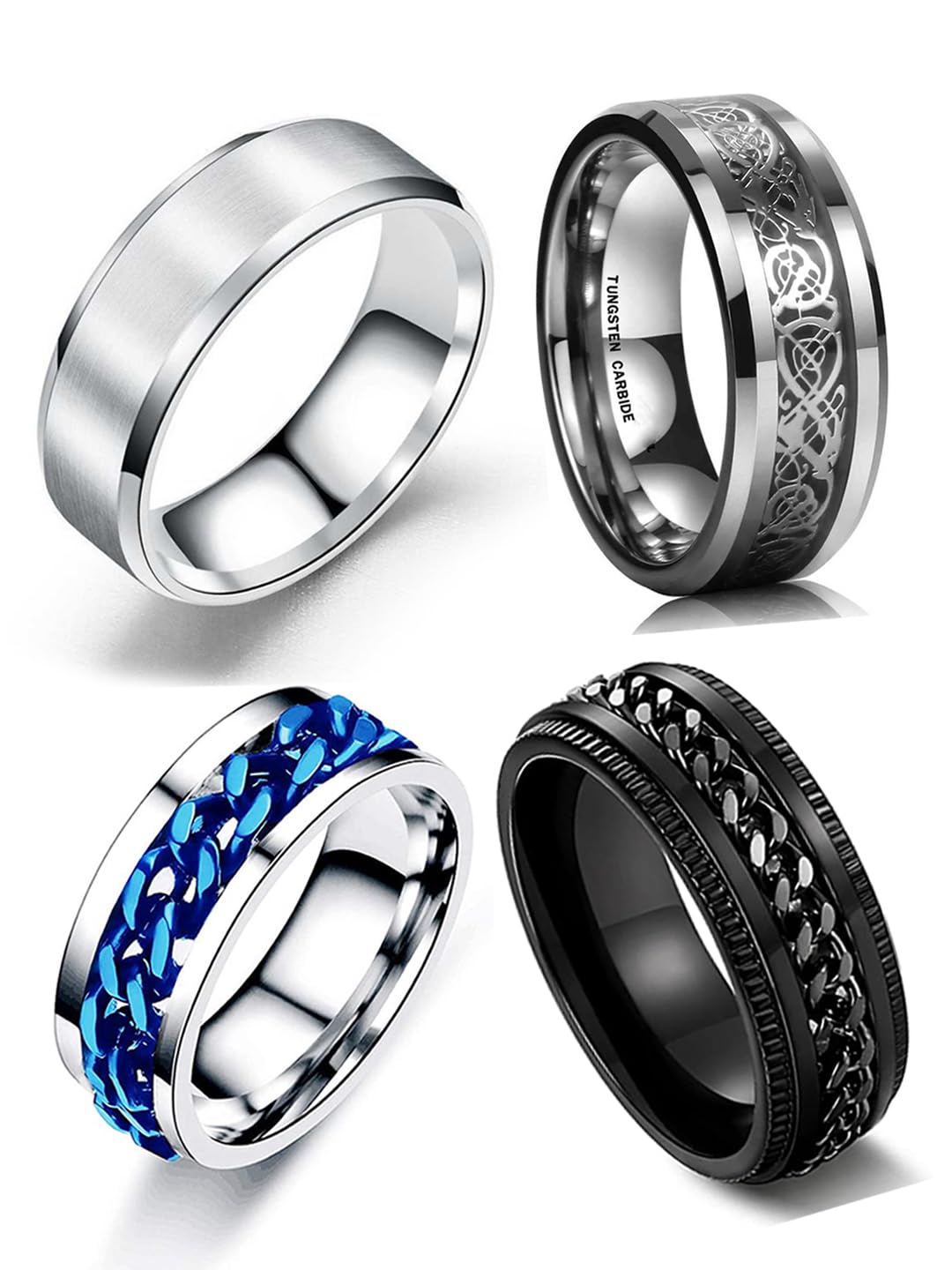 MEENAZ Rings for Men Mens couples gents friends unisex Boys Boyfriend heart black blue Stainless Steel Stylish Valentine gifts proposal Couple band thumb Titanium Silver combo 4 Finger Ring 302_18 (B0CB136DZ5) Amazon Price History, Amazon Price Tracker