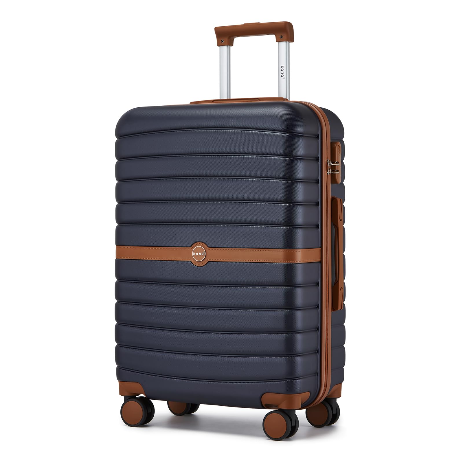 KONO Valigia Media Rigida 20 kg ABS+PC Trolley con 8 Ruote Leggero (65,6 cm, Marina Militare/Marrone)
