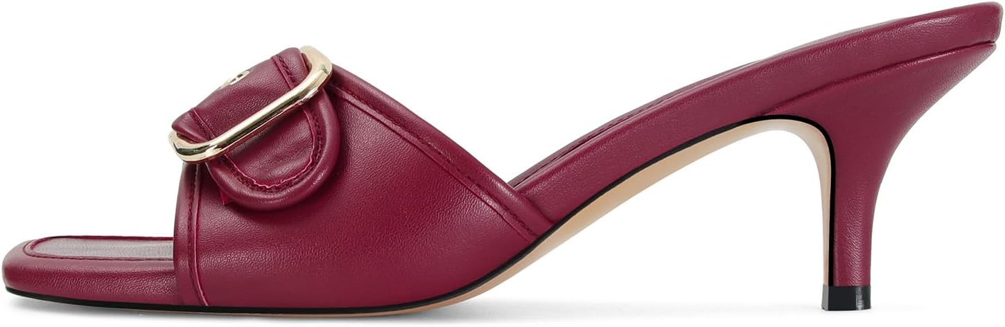 Dsevht Black Kitten Heel Sandals Stiletto Low Heels Slip On Slides Mule Sandal Square Open Toe Dress Shoes for Women - Image 5