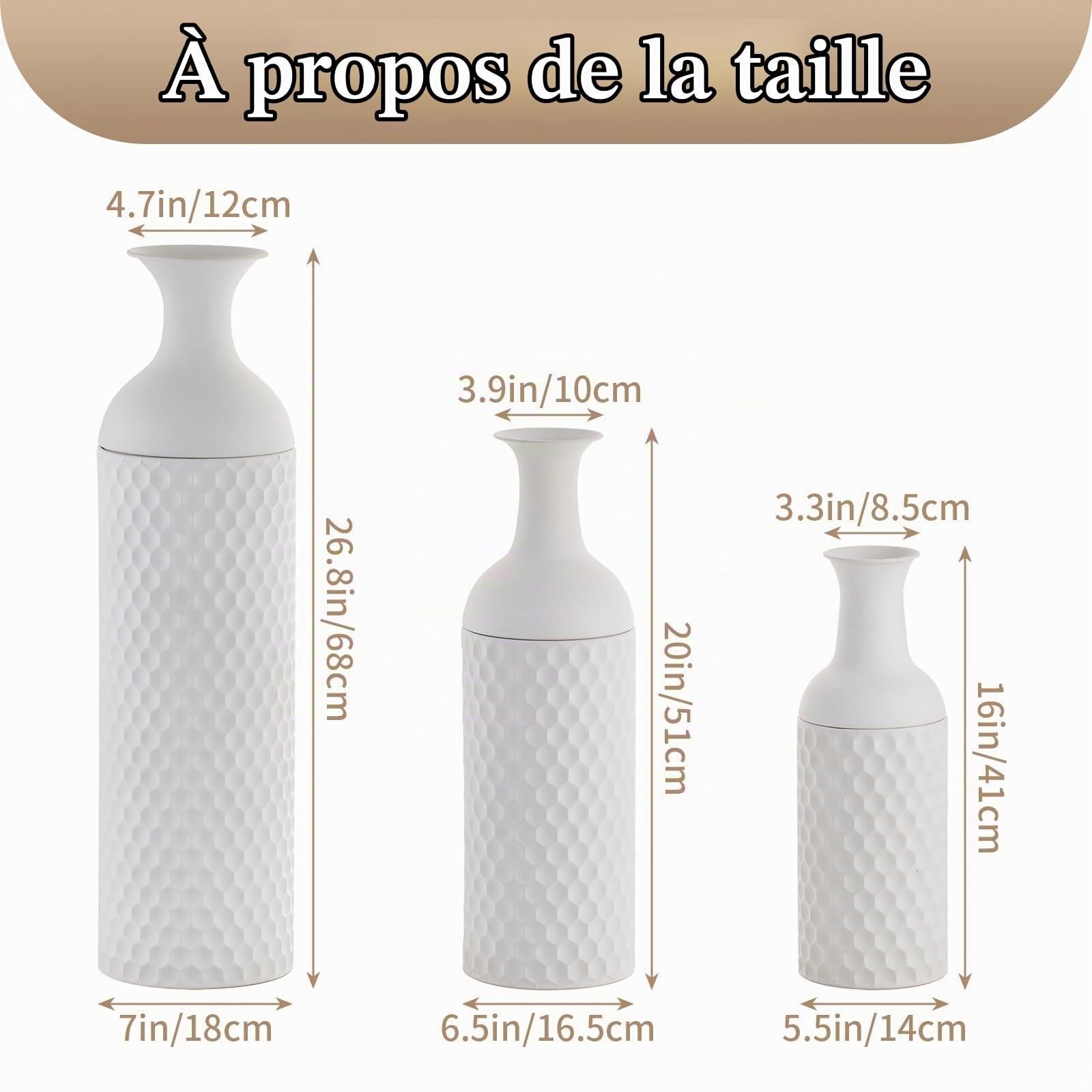 Sziqiqi Métal Grand Vase a Poser au Sol: Blanc Vase de Sol Decoratif 3pcs