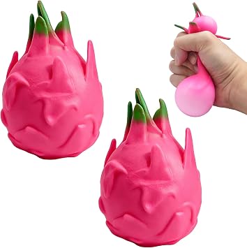 Plman 2PCS Dragon Fruit Squishy, Squishy Dragon Fruit | Washable TPR, for Anxiety & Focus, Stretchy Fruit Stress Balls Stress Relief Fidget for Adults & ADHD