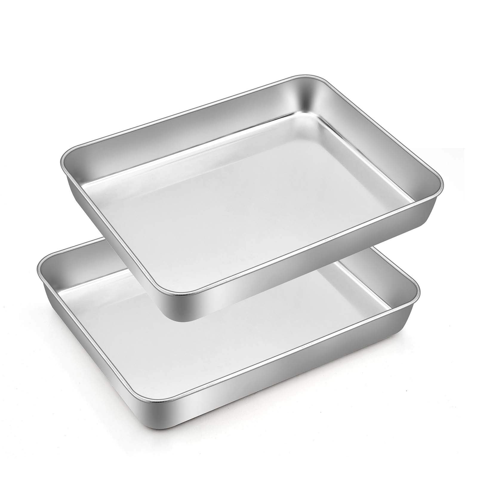 TeamFar Rectangular Cake Pan Set of 2, 9.3ââ‚¬â„¢ââ‚¬â„¢ x 7ââ‚¬â„¢ââ‚¬â„¢ x 2ââ‚¬â„¢ââ‚¬â„¢, Small Stainless Steel Lasagna Cake Brownie Baking Roasting Pan, Non-toxic & Dishwasher Safe, Heavy