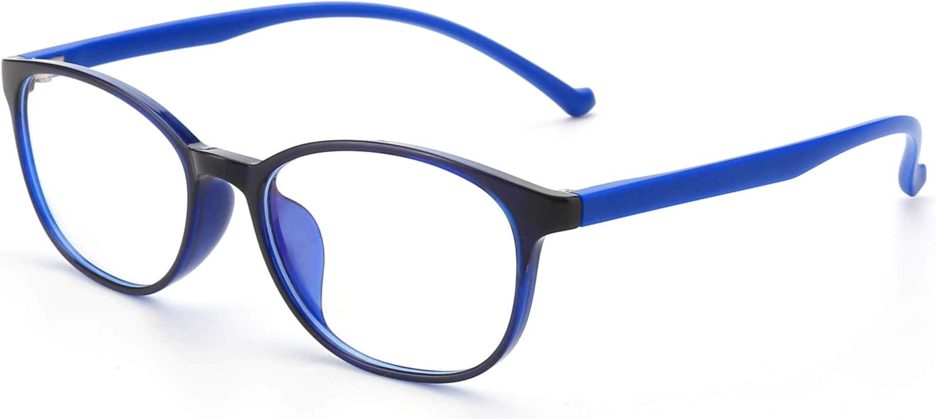 Blue Light blocking Glasses Teens, Computer Reading Gaming Glasses for kids, Girls Boys Anti Eyestrain & UV Glare (Oval Black-Blue 132mm)