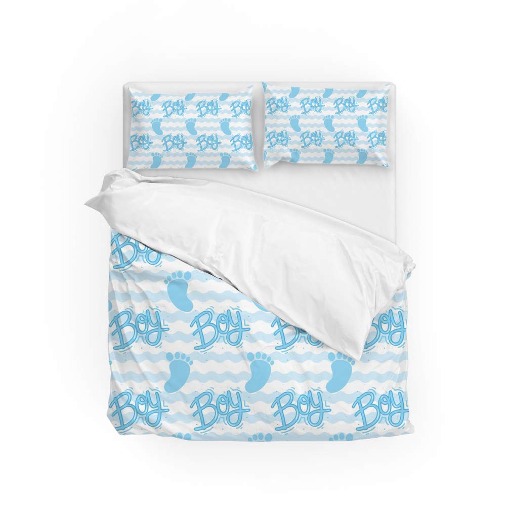 Parure de lit pieds de bébé bleu housse de couette et taie d'oreiller en polyester doux