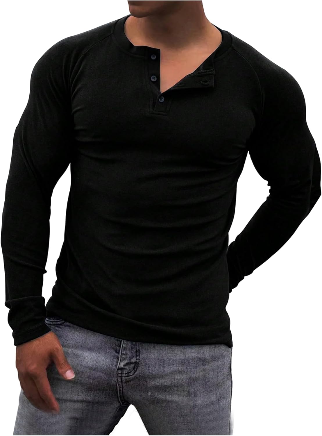 Men's Henley T Shirts Long Sleeve Button Crewneck Tee Tops Casual Fall Base Layer Top